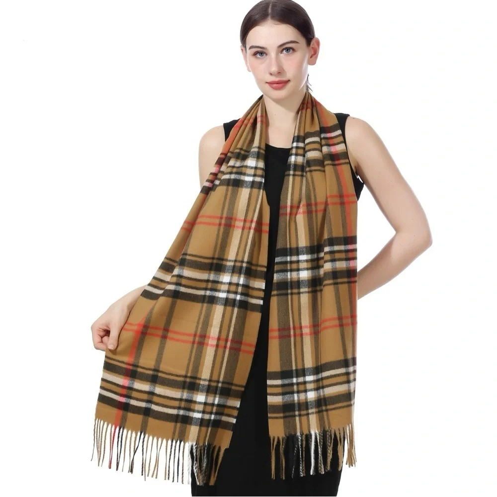 CASHMERE FEEL SCARF BROWN/BLACK/RED